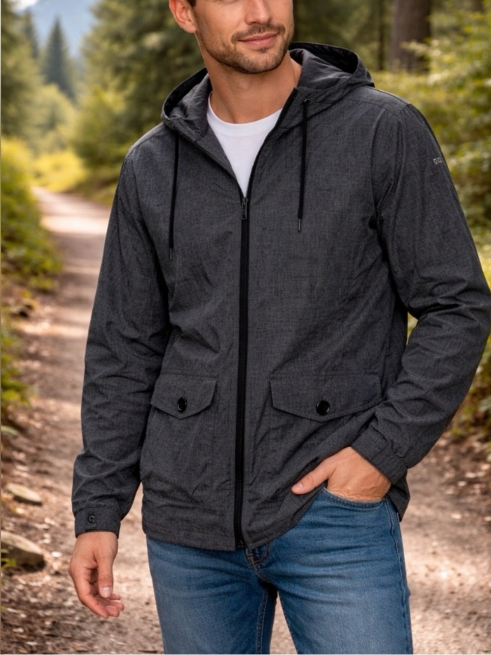 Men's Hooded Zip Jacket - Charcoal Gray Columbia windbreaker
